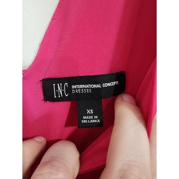 I.N.C International Pink Women XS V Neck Mini Long Sleeve Barbie Shift Dress - Picture 3 of 8